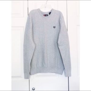 Chaps Mens Long Sleeve Light Gray Herringbone Sweater with Crewneck